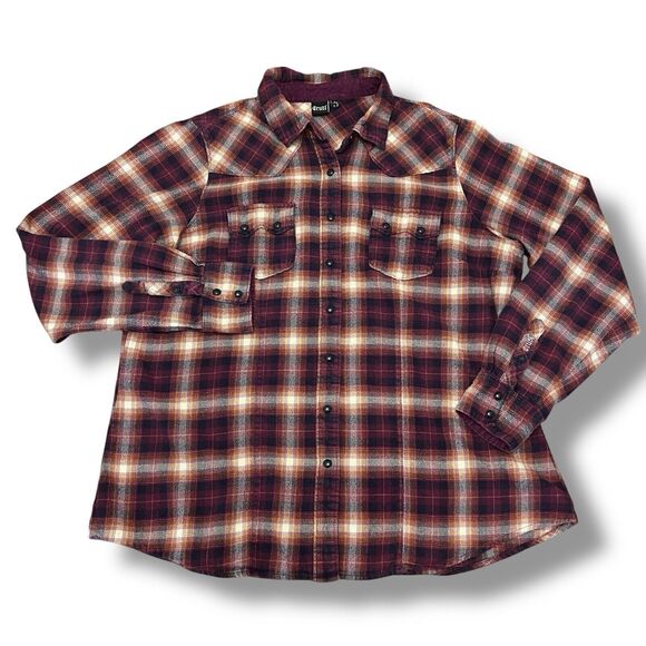 Cruel Girl‎ Women's XXL Pearl Snap Maroon Long Sleeve Flannel - Picture 1 of 7